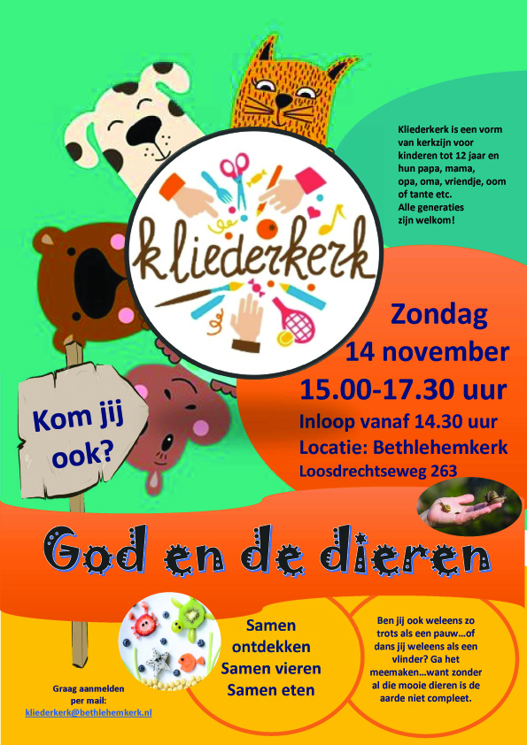 Poster kliederkerk - God en de dieren - 14 november 2021 copy